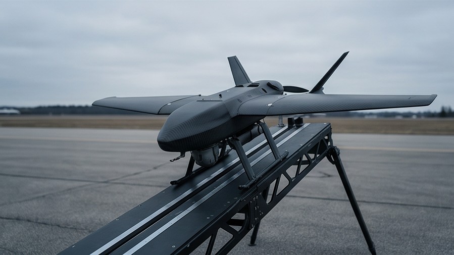 Military drone on airfield