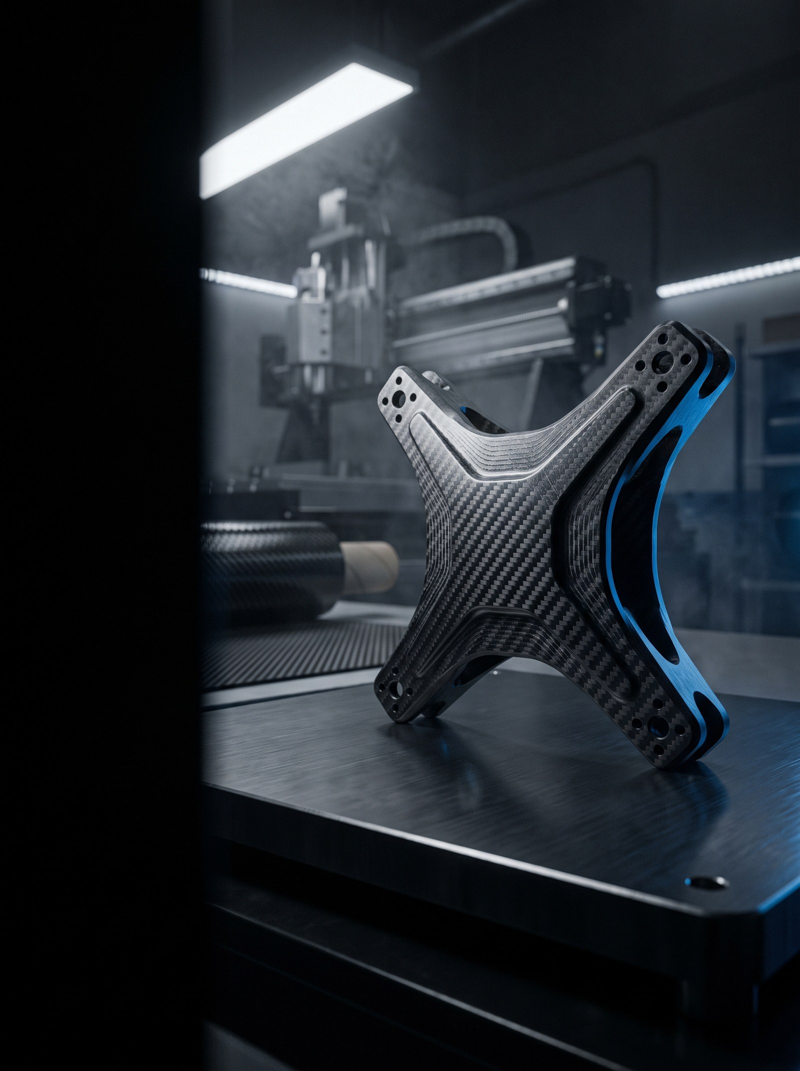 CNC-machined carbon fiber drone frame junction